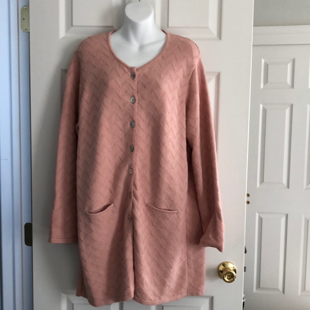 Gudrun Sjoden cotton, pink button-front cardigan.